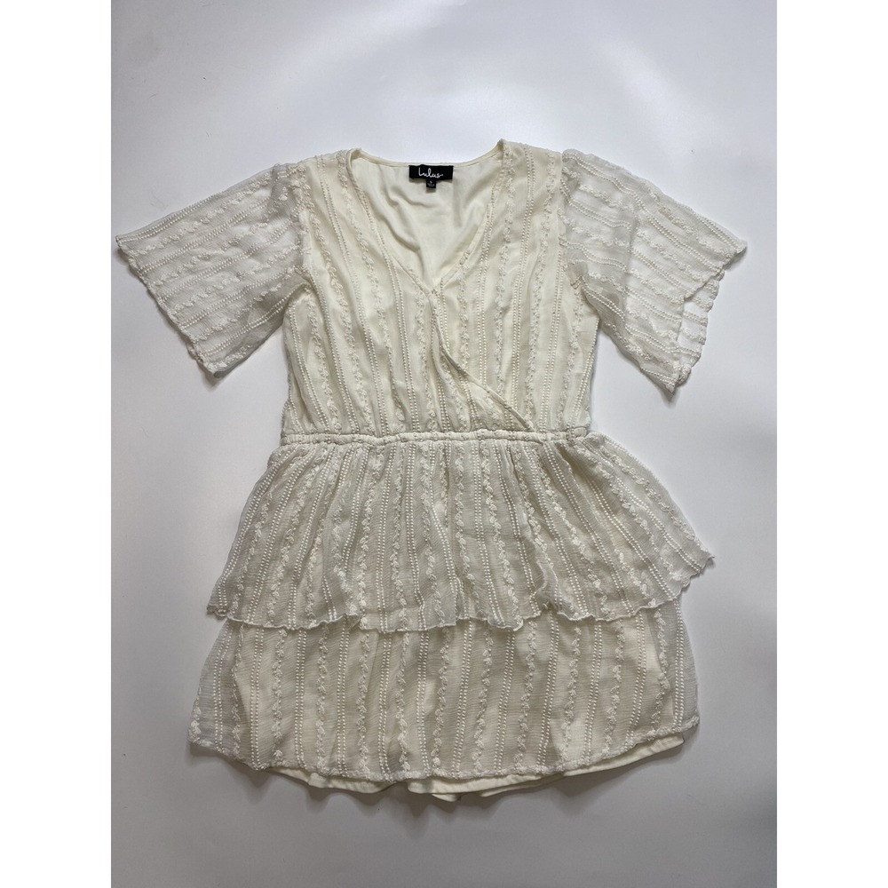Lulus Dress Women's Small Sweet Words White Embroidered Lace Tiered Mini Bride